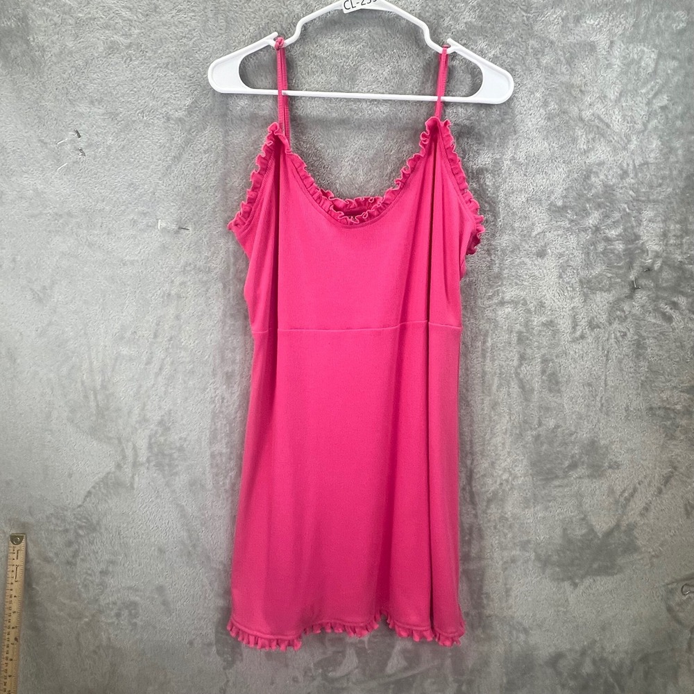 Pink Ribbed Ruffle Mini Slip Dress XL Coquette Barbiecore Y2K Soft‎ Girl